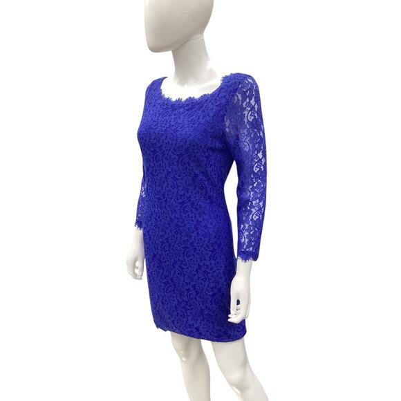 Diane Von Furstenberg Dress Women’s SZ10 Lacey Overlay Chunky Zipper Cobalt Blue - Picture 2 of 5